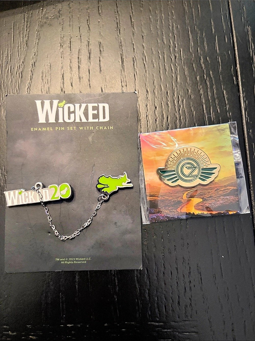 Wicked 20 year Enamel Pin Set with Chain Black & Green